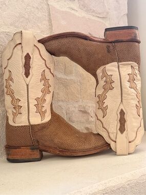 Lucchese Brown and Cream Western Cowboy Boots